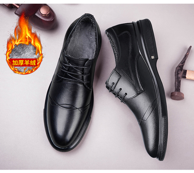 2021 Jesienne męskie buty zimowe Casual, oryginalne, skórzane, czarne, sznurowane, ładne, wodoodporne, pluszowe, formalne - Wianko - 16
