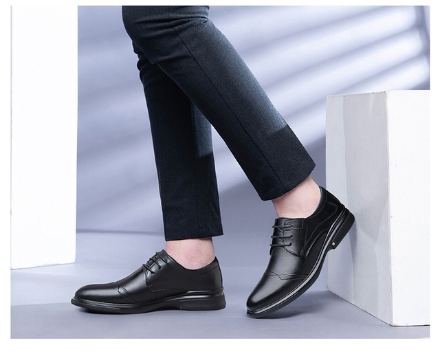 2021 Jesienne męskie buty zimowe Casual, oryginalne, skórzane, czarne, sznurowane, ładne, wodoodporne, pluszowe, formalne - Wianko - 19