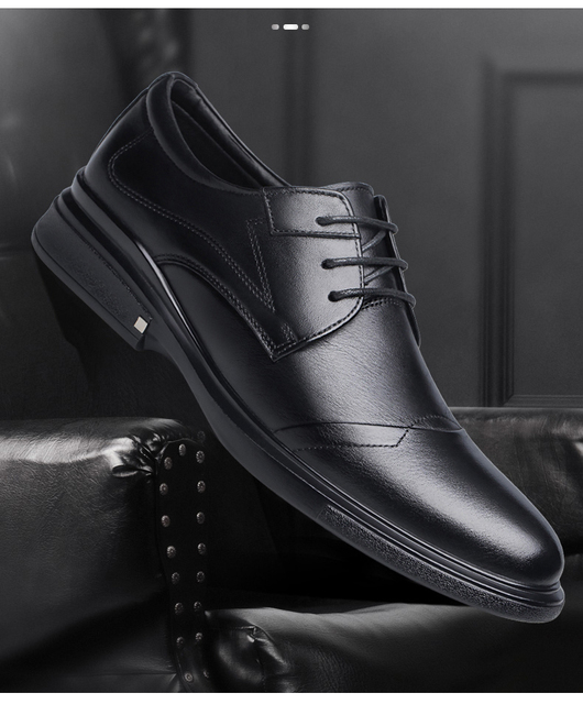2021 Jesienne męskie buty zimowe Casual, oryginalne, skórzane, czarne, sznurowane, ładne, wodoodporne, pluszowe, formalne - Wianko - 3
