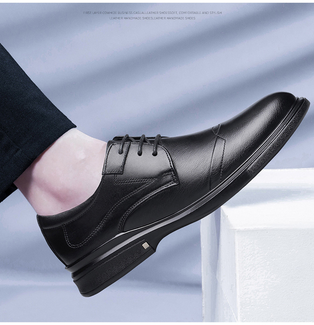 2021 Jesienne męskie buty zimowe Casual, oryginalne, skórzane, czarne, sznurowane, ładne, wodoodporne, pluszowe, formalne - Wianko - 7
