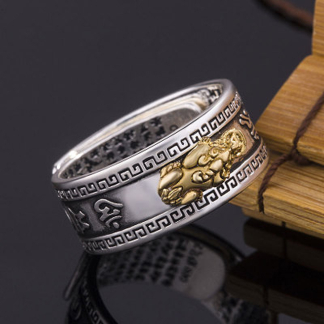 Pierścień wisiorek Pixiu Feng Shui - amulet szczęśliwych pieniędzy, otwarty regulowany, biżuteria dla kobiet i mężczyzn - Wianko - 3
