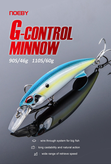 Przynęta na połów okoni - Noeby G Control błystka 90mm 46g, 110mm 60g, tonący, przynęta na długie rzucanie Jerkbait, słonowodne, twarda - Wianko - 3