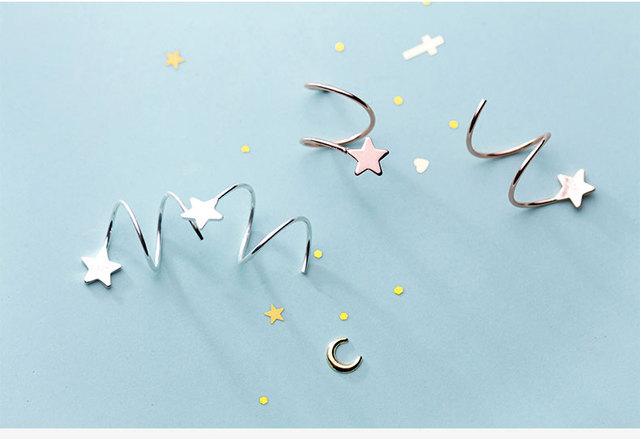 Srebrne minimalistyczne kolczyki Hoop Star Wave La Monada dla kobiet 925 - Wianko - 7