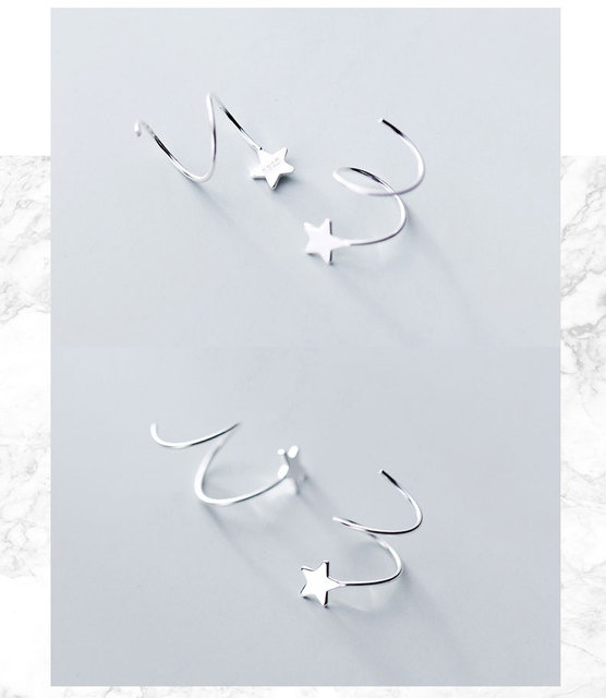 Srebrne minimalistyczne kolczyki Hoop Star Wave La Monada dla kobiet 925 - Wianko - 11