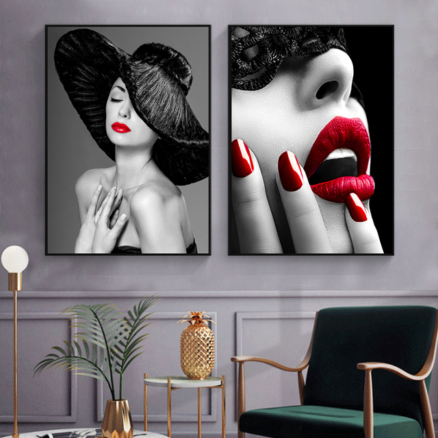 Malarstwo ścienne w stylu skandynawskim z motywem ust - plakat do salonu i dekoracja domu - Wianko - 8