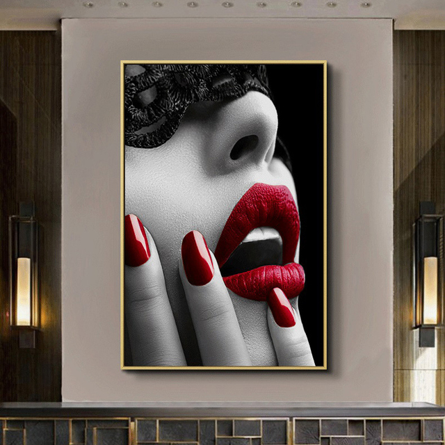Malarstwo ścienne w stylu skandynawskim z motywem ust - plakat do salonu i dekoracja domu - Wianko - 2