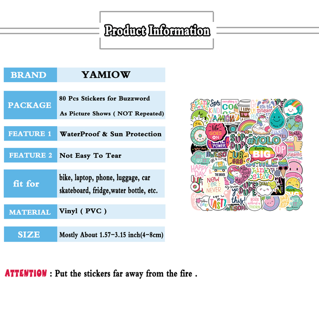 Naklejki kreatywne z pozytywnymi słowami - zestaw 80 sztuk, wodoodporne, idealne na zabawki, laptopa i deskorolkę, dla dzieci i młodzieży - Wianko - 5
