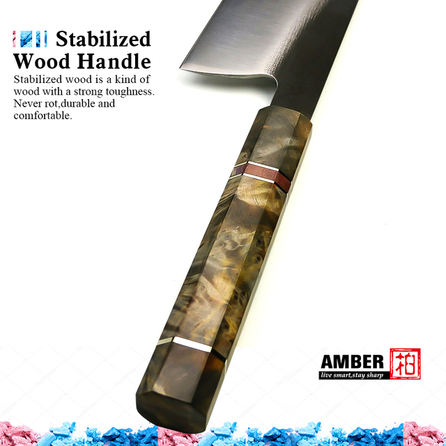 Bursztynowy nóż kuchenny 8 cali, japoński noża Kiritsuke, stal nierdzewna 440C, profesjonalne, stabilizowane drewno HD - Wianko - 4