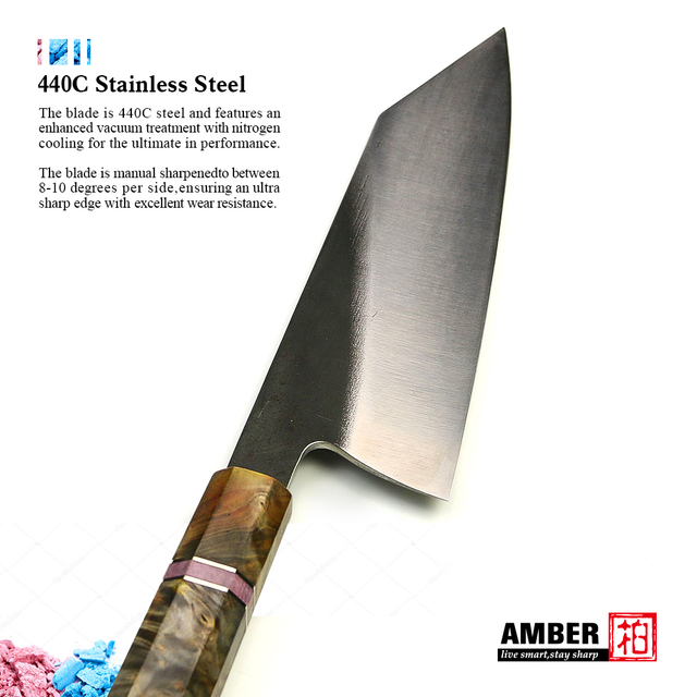 Bursztynowy nóż kuchenny 8 cali, japoński noża Kiritsuke, stal nierdzewna 440C, profesjonalne, stabilizowane drewno HD - Wianko - 3