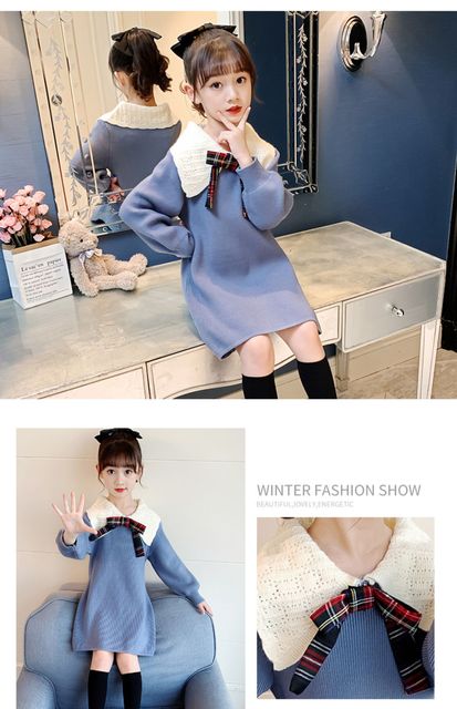 Sukienka sweter dla dziewczynek zimowa jesień dostępna dla nastolatek z długimi rękawami w ciepłym, dzianinowym stylu, idealna na świąteczne i noworoczne okazje - Wianko - 7