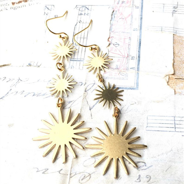 Kolczyki mosiężne Słońce Gwiazdkowe Starburst - biżuteria wisząca niebiańska z motywem astronomicznym dla kobiet - Wianko - 12