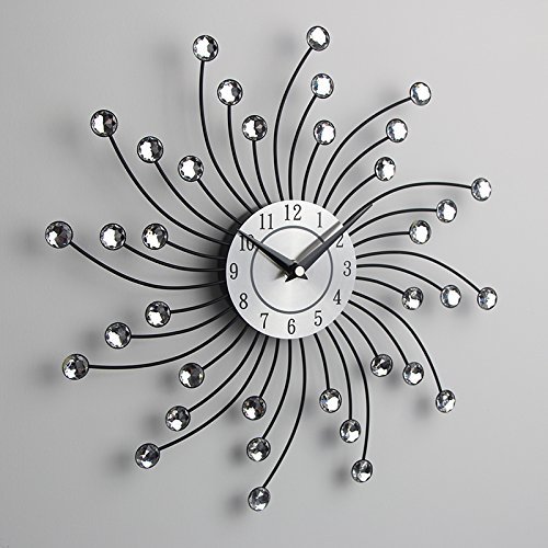 Duży zegar ścienny z metalowym kryształem, dekoracyjne koło z fantazyjnymi wzorami i motywem koguta - idealny do pokoju, łazienki i kuchni - Wianko - 5