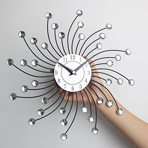 Duży zegar ścienny z metalowym kryształem, dekoracyjne koło z fantazyjnymi wzorami i motywem koguta - idealny do pokoju, łazienki i kuchni - Wianko - 4