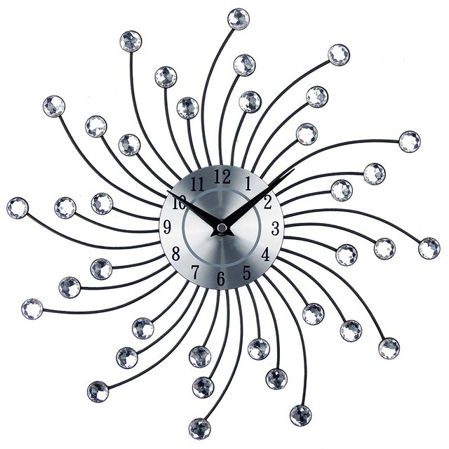 Duży zegar ścienny z metalowym kryształem, dekoracyjne koło z fantazyjnymi wzorami i motywem koguta - idealny do pokoju, łazienki i kuchni - Wianko - 1
