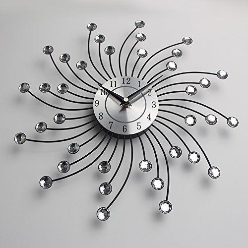 Duży zegar ścienny z metalowym kryształem, dekoracyjne koło z fantazyjnymi wzorami i motywem koguta - idealny do pokoju, łazienki i kuchni - Wianko - 6