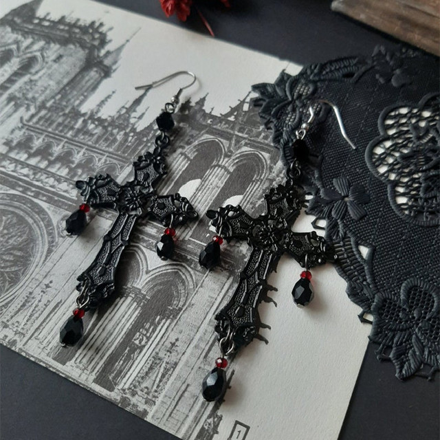 Naszyjnik z wisiorkiem Gotycki czarny krzyż z czerwoną różą - biżuteria gotycka o romantycznym uroku dla kobiet w stylu wiktoriańskim - Wianko - 14