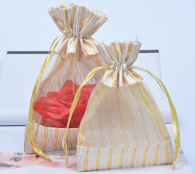 Nowe torby z sznurkiem na prezenty z bawełny i lnu z przezroczystym okienkiem, organza i szyfonu 10x14cm - Favoptyczki ślubne SN3096 - Wianko - 2