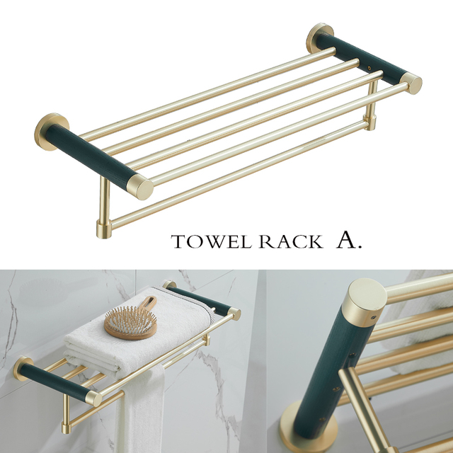 Luksusowa ścienna półka na ręczniki z wieszakiem i uchwytem, wykonana ze szczotkowanego złota, zestaw do organizacji łazienkowych akcesoriów - Wianko - 7