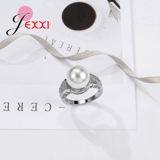 Pierścionek 925 Sterling Silver z dużą perłą - trendy prezent dla kochanki, siostry i matki o wysokiej jakości - Wianko - 4