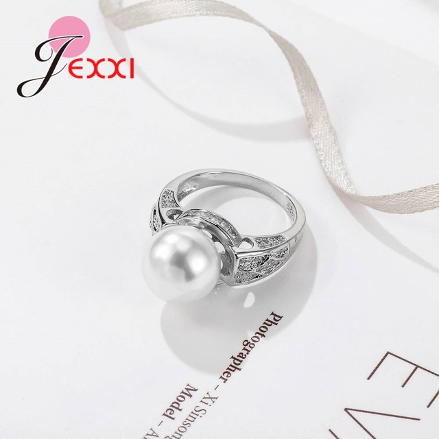 Pierścionek 925 Sterling Silver z dużą perłą - trendy prezent dla kochanki, siostry i matki o wysokiej jakości - Wianko - 6