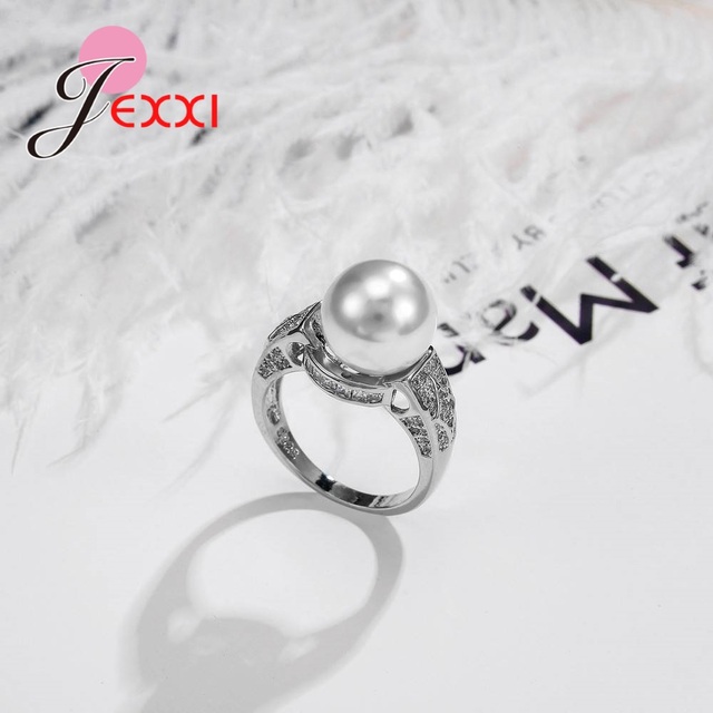 Pierścionek 925 Sterling Silver z dużą perłą - trendy prezent dla kochanki, siostry i matki o wysokiej jakości - Wianko - 3