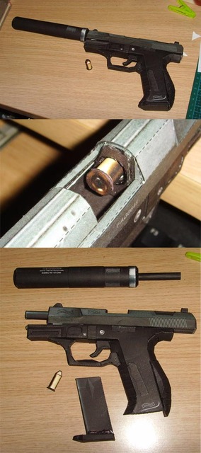 Pistolet P99 - 007, Model 3D, Zabawkowy Papierowy DIY, Skala 1:1 - Wianko - 7