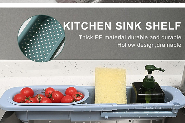 Półka nad zlewem Konco Kitchen Organizer - regulowany stojak do przechowywania mydła, ręczników i akcesoriów kuchennych - Wianko - 6