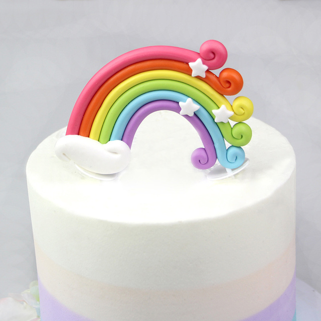 Zestaw dekoracyjny na tort z topperem w kształcie tęczy - idealny na urodziny, baby shower oraz ślub - Wianko - 3