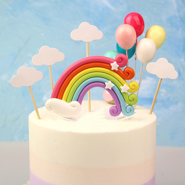 Zestaw dekoracyjny na tort z topperem w kształcie tęczy - idealny na urodziny, baby shower oraz ślub - Wianko - 1