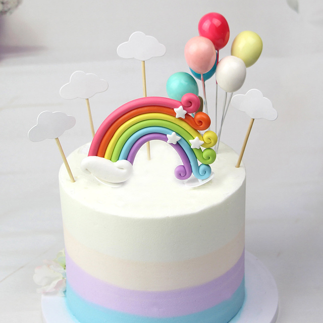 Zestaw dekoracyjny na tort z topperem w kształcie tęczy - idealny na urodziny, baby shower oraz ślub - Wianko - 2