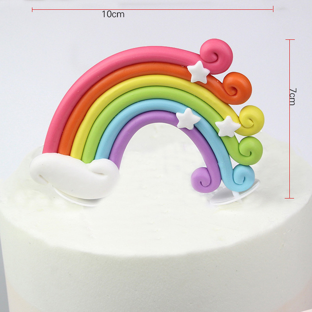 Zestaw dekoracyjny na tort z topperem w kształcie tęczy - idealny na urodziny, baby shower oraz ślub - Wianko - 4