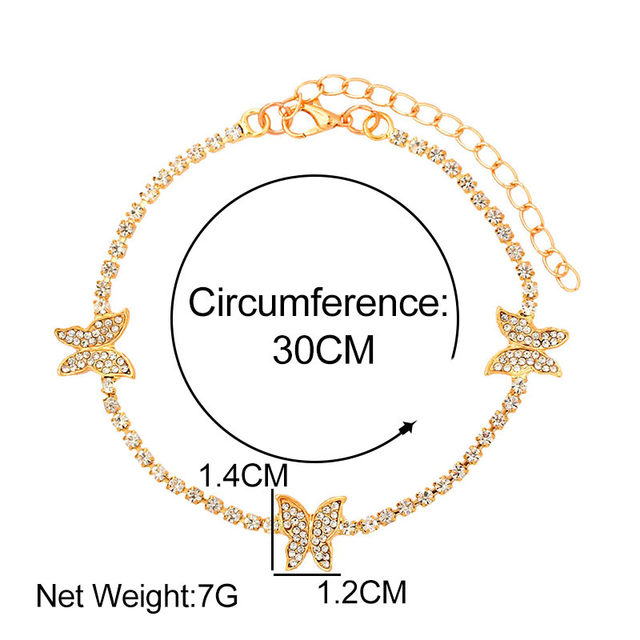 Bransoletka na kostkę motyle z kryształami górskimi, złota srebrna biżuteria dla kobiet - Wianko - 1