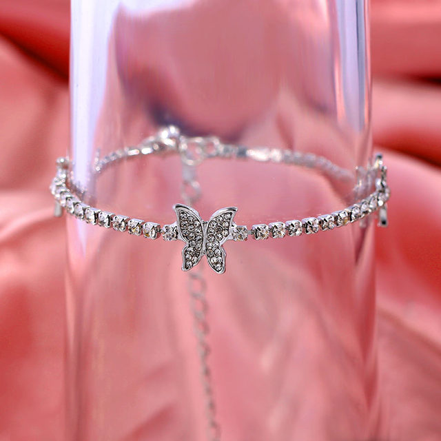Bransoletka na kostkę motyle z kryształami górskimi, złota srebrna biżuteria dla kobiet - Wianko - 7
