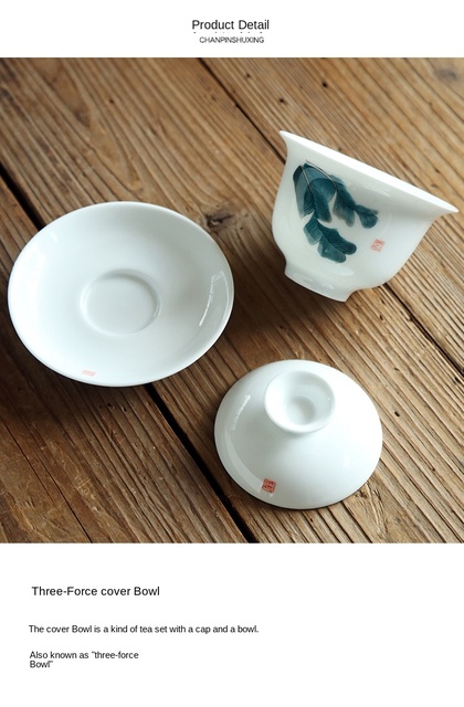 Ręcznie malowana trzy-siłowa przykrywka do filiżanki, ceramiczne naczynie na herbatę, miska prosta, chiński zestaw do herbaty Kung Fu - gaiwan - Wianko - 10