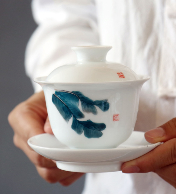 Ręcznie malowana trzy-siłowa przykrywka do filiżanki, ceramiczne naczynie na herbatę, miska prosta, chiński zestaw do herbaty Kung Fu - gaiwan - Wianko - 2