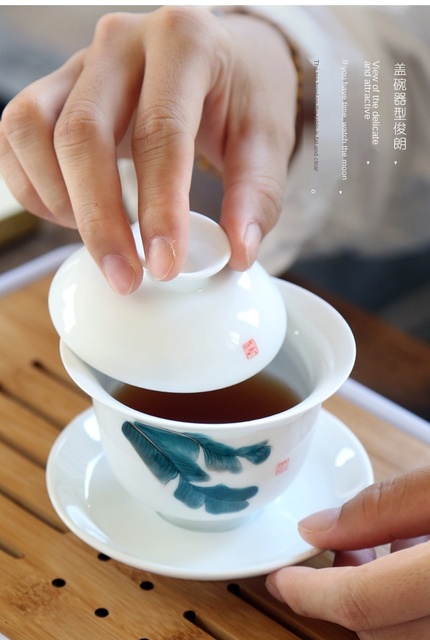 Ręcznie malowana trzy-siłowa przykrywka do filiżanki, ceramiczne naczynie na herbatę, miska prosta, chiński zestaw do herbaty Kung Fu - gaiwan - Wianko - 9