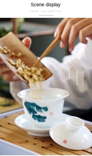 Ręcznie malowana trzy-siłowa przykrywka do filiżanki, ceramiczne naczynie na herbatę, miska prosta, chiński zestaw do herbaty Kung Fu - gaiwan - Wianko - 6
