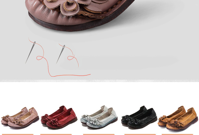 Damskie mokasyny Retro z prawdziwej skóry AARDIMI, kwiatowy wzór, płaskie buty na poślizg - Wianko - 4