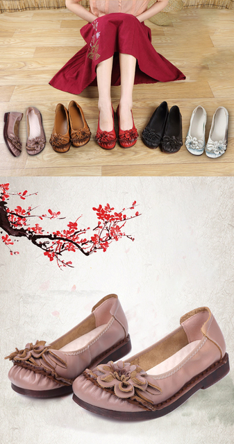 Damskie mokasyny Retro z prawdziwej skóry AARDIMI, kwiatowy wzór, płaskie buty na poślizg - Wianko - 2
