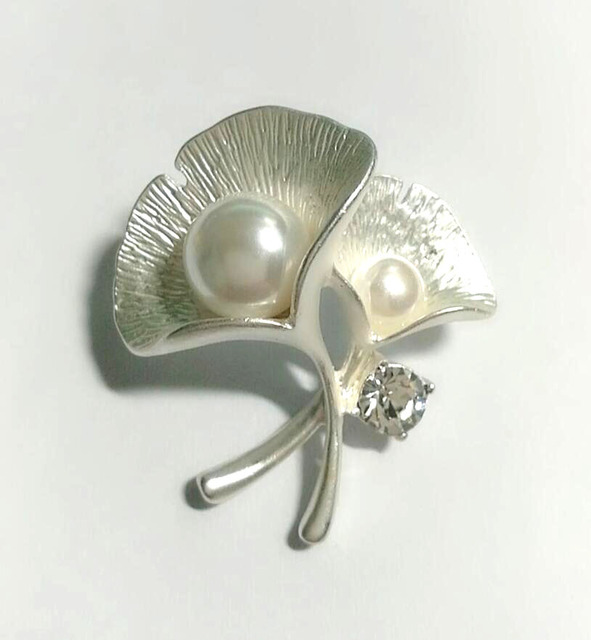 Broszka Ginkgo biloba z wysokiej jakości koreańską cyrkoniami imitacją pereł, dekoracyjny pin z liściem na kołnierz cardiganu - Wianko - 6
