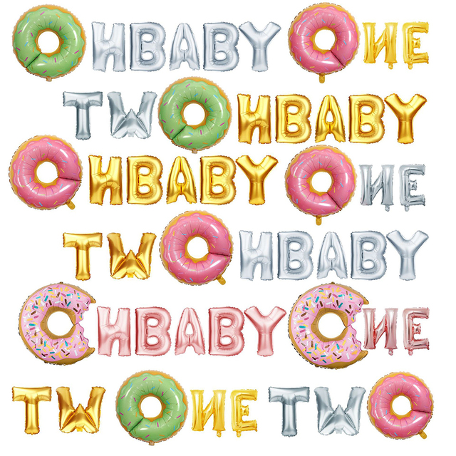 Balony foliowe z literami Oh dziecko i słodkie pączki - dekoracje na Baby Shower i imprezę urodzinową - Wianko - 1