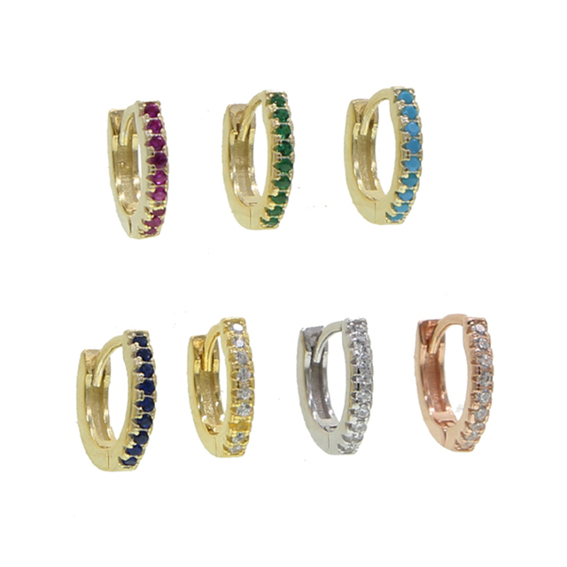 Kolczyki mini hoop klasyczne, srebro próby 925, z kolorowymi kamieniami CZ, dla kobiet z małymi Huggie w kształcie obręczy, do piercingu - Wianko - 4
