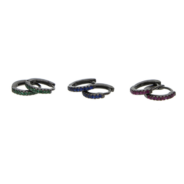Kolczyki mini hoop klasyczne, srebro próby 925, z kolorowymi kamieniami CZ, dla kobiet z małymi Huggie w kształcie obręczy, do piercingu - Wianko - 3