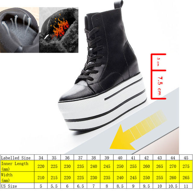 Buty do kostki Fujin z prawdziwej skóry na grubej 10cm platformie klinowej, z ukrytym obcasem i zamek błyskawiczny, botki zimowe o ciepłej wyściółce (2021) - Wianko - 4