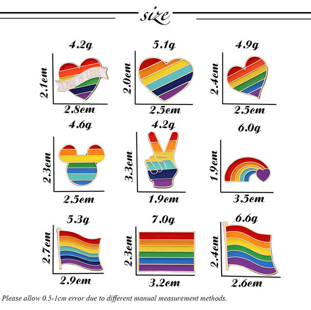 Broszka emaliowana z metalowym sercem - 9Style Rainbow Design - Wianko - 3