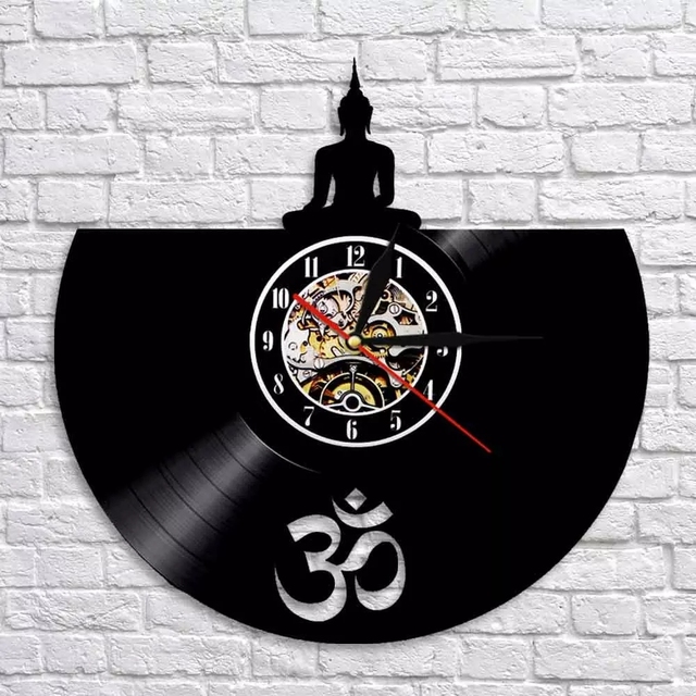 Ścienne zegar-sztuka medytacji Zen Om Budda - dekoracje ścienne do studia jogi, płyta winylowa zegar buddy siedzący - Wianko - 4