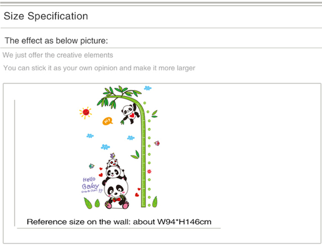 Naklejka na ścianę Shijuekongjian z pandami do mierzenia wzrostu dla dzieci - Wianko - 2