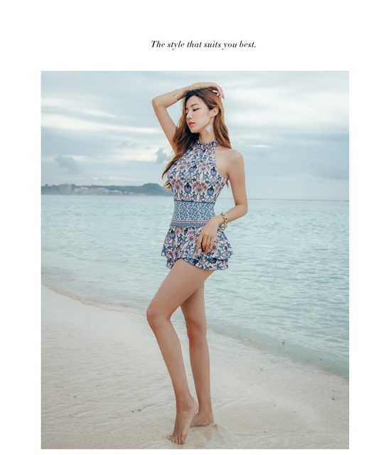 Damski strój kąpielowy jednoczęściowy z wysoką talią i spódniczką, pokrywający brzuch, wykonany z cienkiego materiału w stylu koreańskim - Sexy hot spring - Wianko - 11