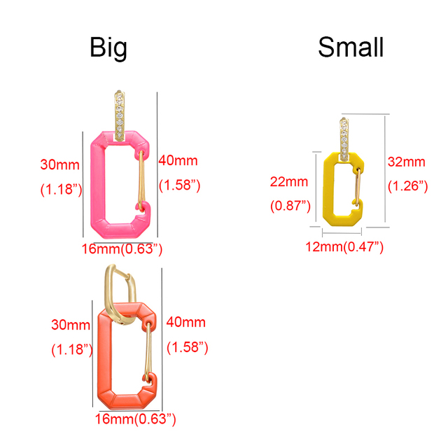 Duże małe geometryczne kolczyki wiszące dla kobiet - Neonowy, jasnozielony fluorescencyjny kolor, złote/srebrne obręcze, prostokąt - Wianko - 24