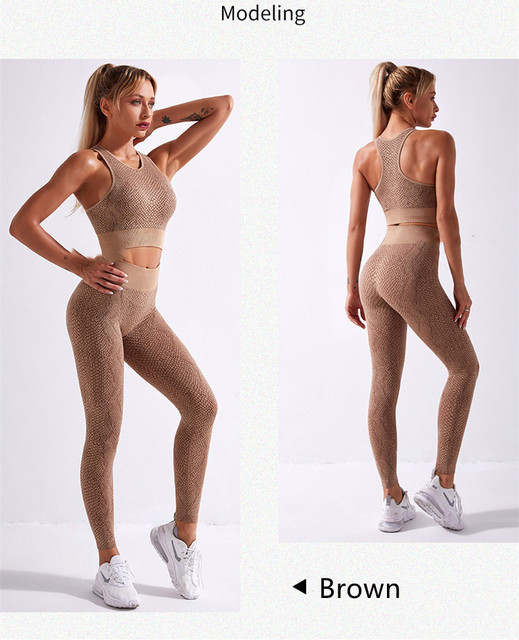 Zestaw odzieży do jogi dla kobiet: Wąż tekstury bez szwu - legginsy z wysokim stanem i top sportowy - Wianko - 6